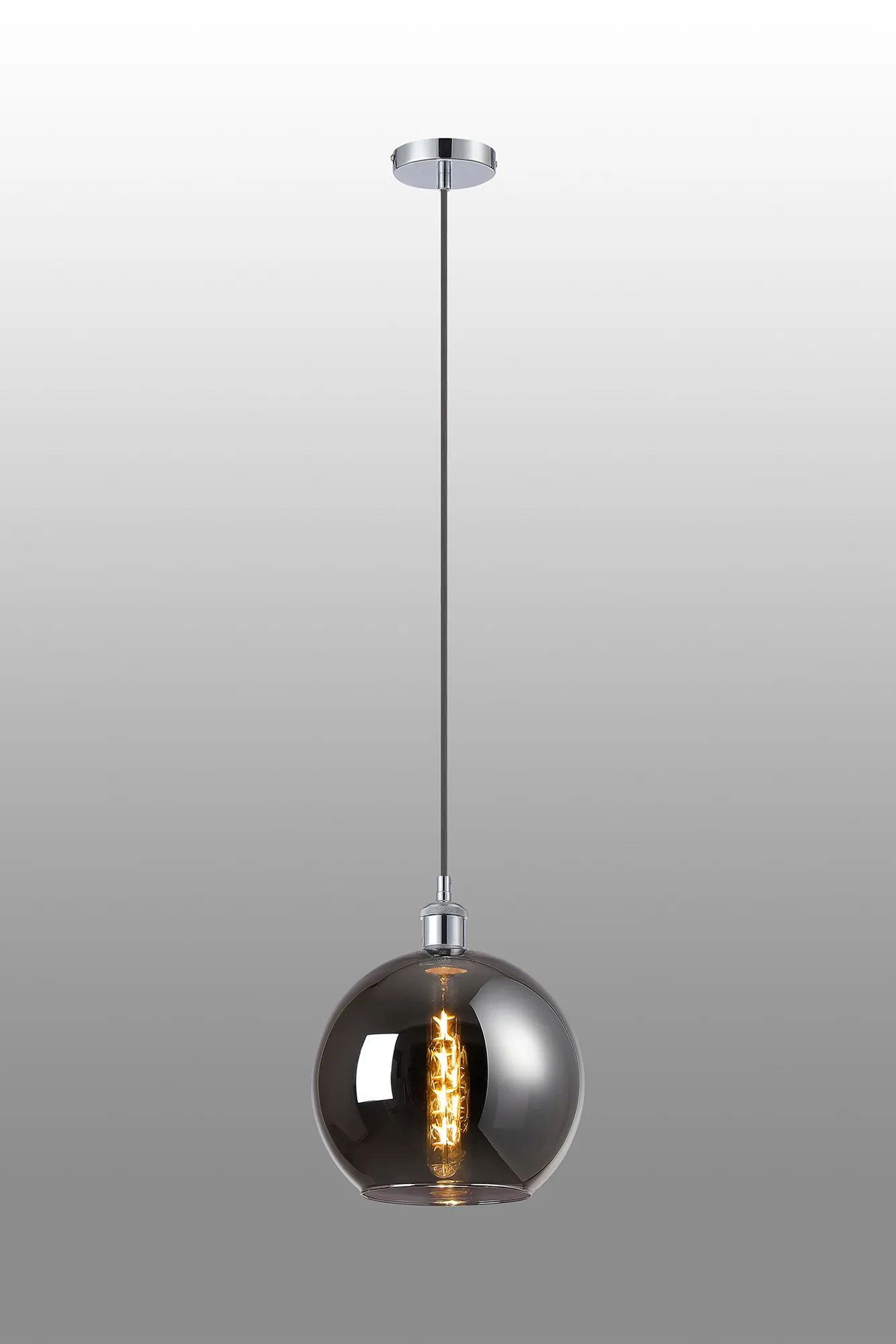 Cawdor Single Pendant, 1 Light E27, Polished Chrome/Black/Chrome Plated Globe Glass DK1137  Deco Cawdor